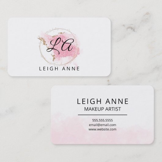 Minimalisator moderne monogram roze goudWaterverf Visitekaartje (Voorkant / Achterkant)