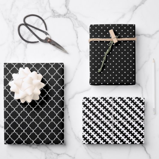 Minimalisator van Trendy Matte Black en White Patt Inpakpapier Vel (Voorkant)