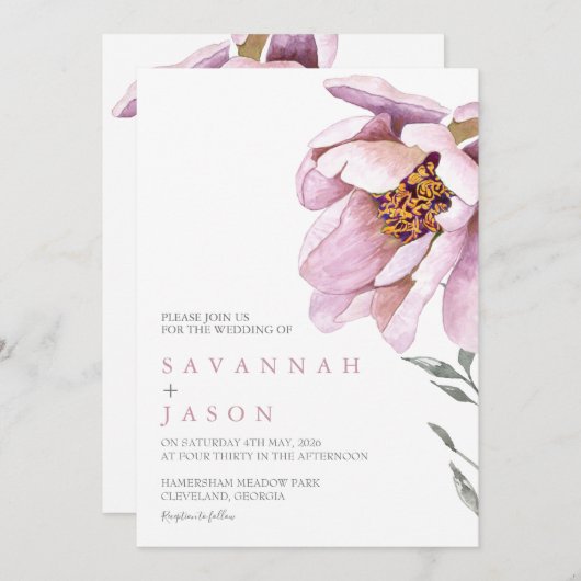 Minimalisator voor roze zonnebloem | Uitnodiging t (Voorkant / Achterkant)