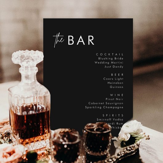 Minimaliserende Black Wedding Drinken Bar-menkkaar Menu
