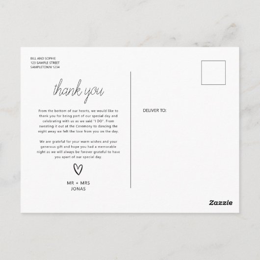 Minimaliserende bruiloft foto Hartelijk dank Briefkaart (Achterkant)