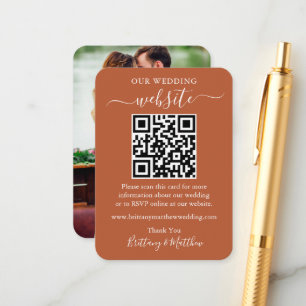 Minimaliserende bruiloft Website Foto QR Terracott Informatiekaartje