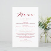 Minimaliserende Dainty Script Red Wedding Menu Car (Staand voorkant)