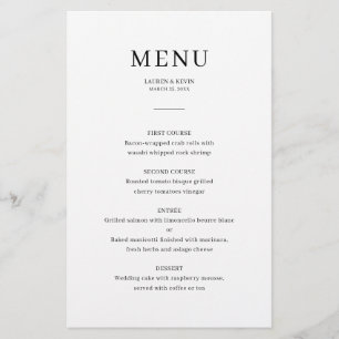 Minimaliserende Elegant Wedding-menukaart