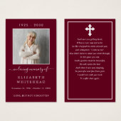 Minimaliserende foto Funeral Prayer Burgundy Kaart (Voorkant /achterkant)