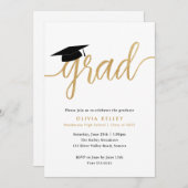 Minimaliserende Gold Script Graduy Cap Party Kaart (Voorkant / Achterkant)
