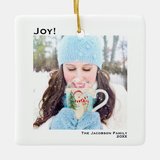 Minimaliserende Joy Simple Kerstfeestdag Foto Keramisch Ornament (Voorkant)
