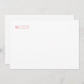 Minimaliserende Monogram Roos Rode Correspondentie Notitiekaartje (Voorkant / Achterkant)