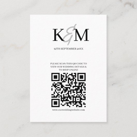 Minimaliserende QR-code RSVP Online Enclosure Visitekaartje (Voorkant)