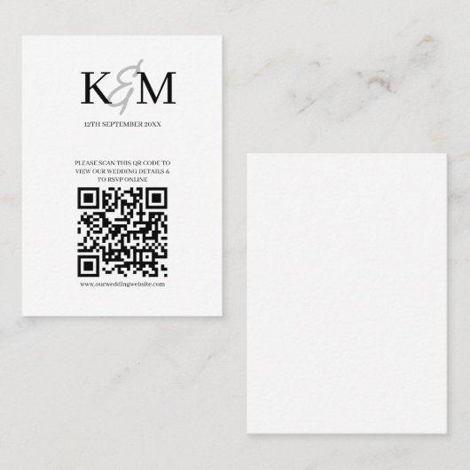Minimaliserende QR-code RSVP Online Enclosure Visitekaartje (Voorkant / Achterkant)