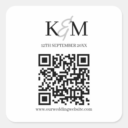 Minimaliserende QR-code Scannen bruiloft Website Vierkante Sticker (Voorkant)