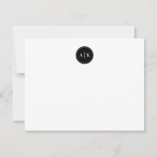 Minimaliserende Simple Black Circle Monogram Note Notitiekaartje (Voorkant)
