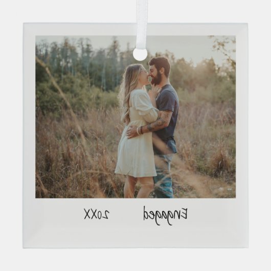 Minimaliserende Simple Verloving Photo Engaged Glas Ornament (Achterkant)