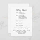 Minimaliserende Simple Wedding Details Tijdschema Informatiekaartje (Voorkant / Achterkant)