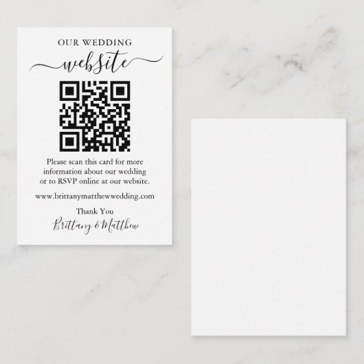 Minimaliserende Simple Wedding Website QR Informatiekaartje (Voorkant / Achterkant)