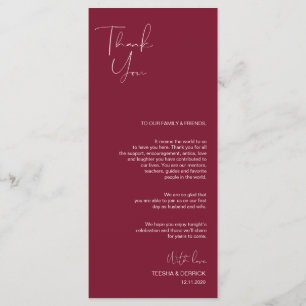 Minimalisme Burgundy Script Place setting Dankuwel Programma