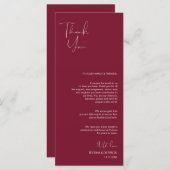 Minimalisme Burgundy Script Place setting Dankuwel Programma (Voorkant / Achterkant)