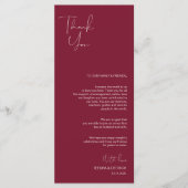 Minimalisme Burgundy Script Place setting Dankuwel Programma (Voorkant)