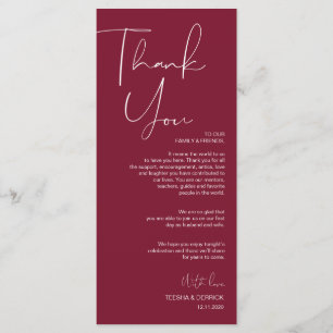 Minimalisme Burgundy Script Place setting Dankuwel Programma