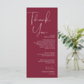 Minimalisme Burgundy Script Place setting Dankuwel Programma (Staand voorkant)