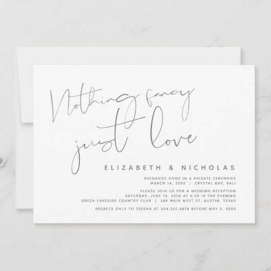 Minimalisme Donkergrijs, Trouw Elopement Feest Kaart (Voorkant)