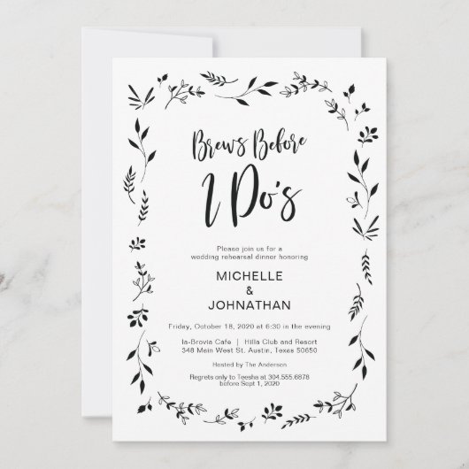 Minimalisme Floral Mariage Dîner Invitations (Devant)