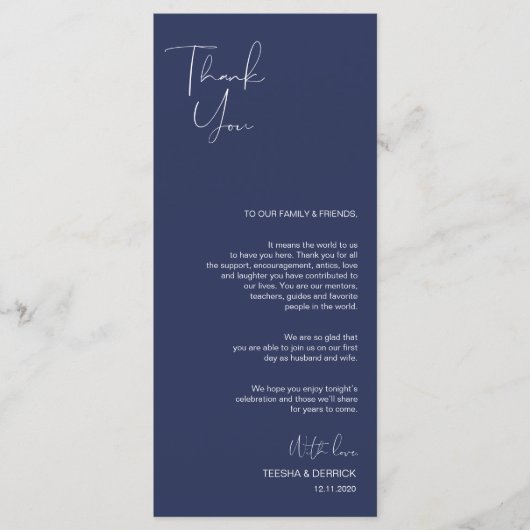 Minimalisme Marine Script Place setting Dank u Programma (Voorkant)