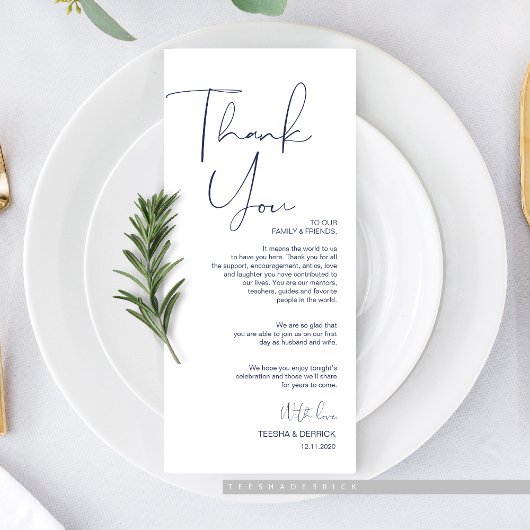 Minimalisme Marine Script Place setting Dank u Programma