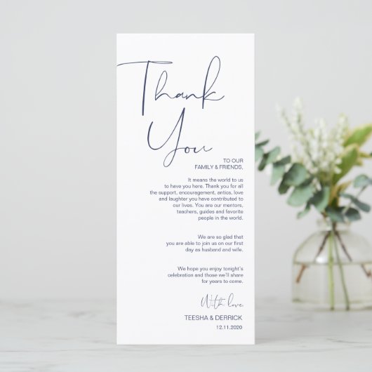 Minimalisme Marine Script Place setting Dank u Programma (Staand voorkant)