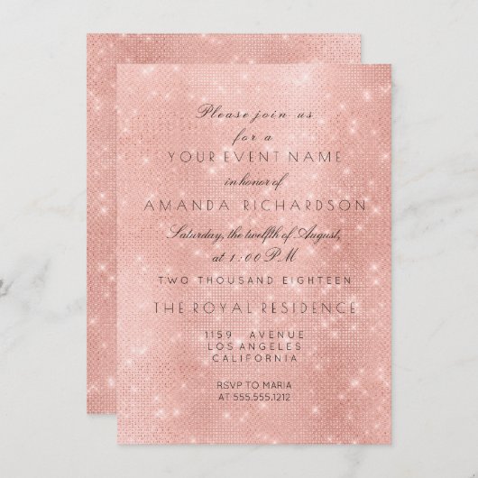 Minimalisme Roze Roze Glitter Goud Verjaardag Kaart (Voorkant / Achterkant)