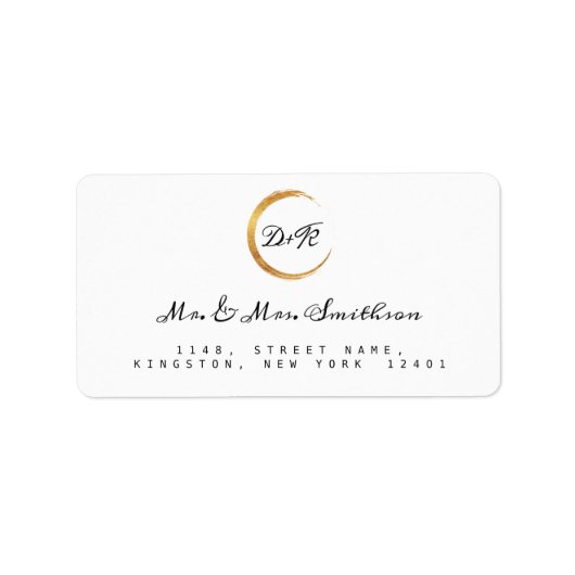 Minimalisme RSVP Monogram zwart wit Gold Advertent Etiket (Voorkant)
