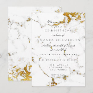 Minimalisme White Carrara Marble Gold Birthday Kaart