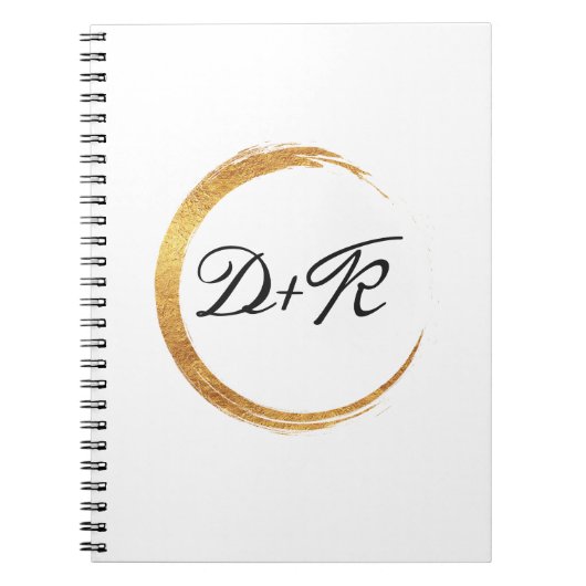 Minimalisme Zwart Wit Goud Initialen Monogram Naam Notitieboek (Voorkant)