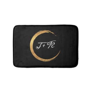 Minimalisme zwart-wit gouden Initiaal monogram Badmat