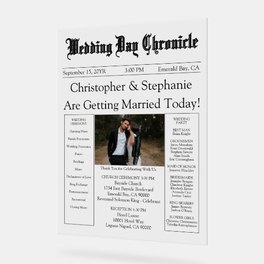 Minimalist 1 Photo Elegant Script Wedding Program (Angle)