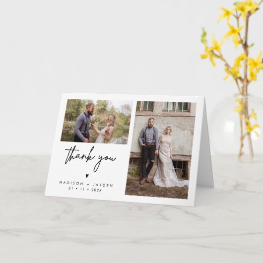 Minimalist 2 foto bruiloft dank u vouwende Kaart (Gele Bloem)