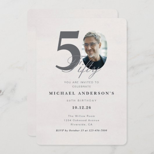 Minimalist 50th Year Birthday Invitation (Devant / Derrière)