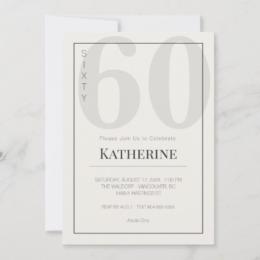 Minimalist 60th Milestone Birthday Celebration Kaart (Voorkant)