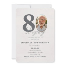 Minimalist 80th Year Birthday Invitation