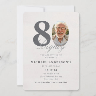 Minimalist 80th Year Birthday Invitation