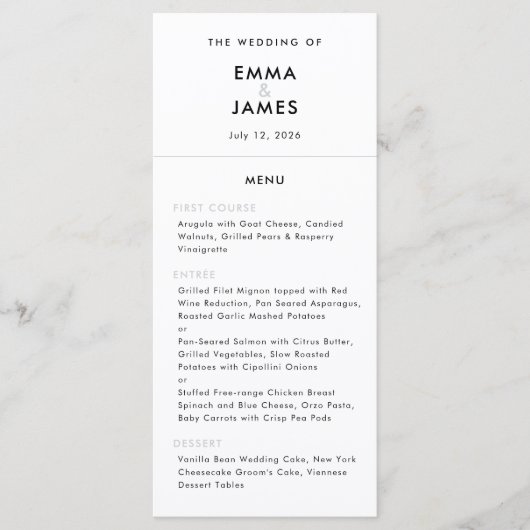 Minimalist Ampersand Wedding | Elegant Menu (Voorkant)