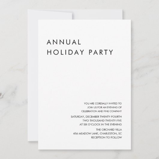 Minimalist Annual Holiday Party Kaart (Voorkant)