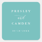 Minimalist Aqua Wedding Seals Modern Calligraphy Vierkante Sticker (Voorkant)
