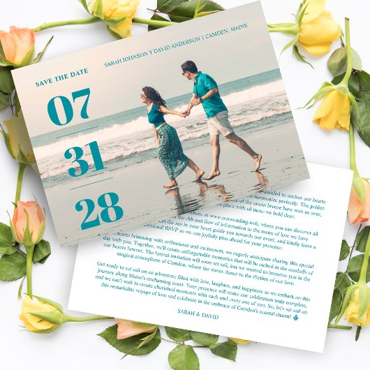 Minimalist Aquamarine Stylish & Fun Wedding Photo  Save The Date