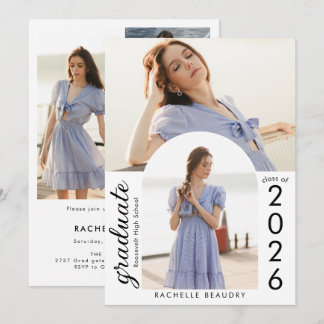 Minimalist Arch Photo Collage Graduation Party Kaart