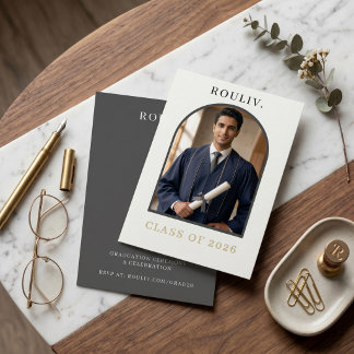 Minimalist Arch Photo Graduation Invite | ROULIV Kaart