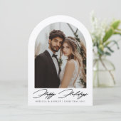 Minimalist Arch Photo Holiday Wedding Aankondiging (Staand voorkant)