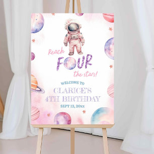 Minimalist Astronaut Girl's 4e Geboorte Welkom Tek Poster