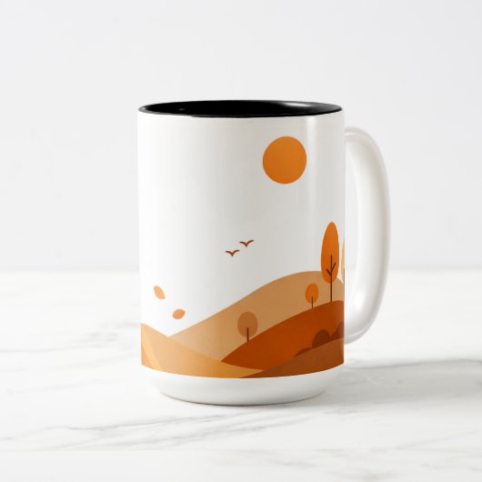 Minimalist Autumn Landscape Coffee Mug Tweekleurige Koffiemok (Voorkant rechts)