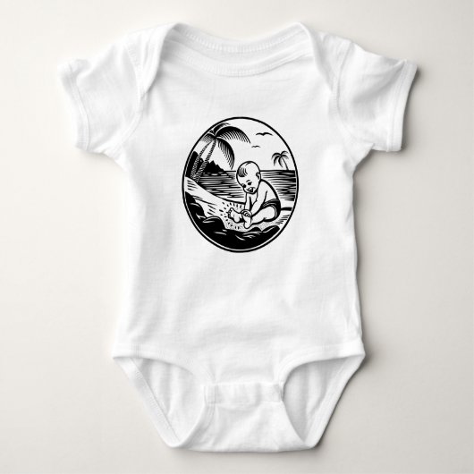 Minimalist Baby Bodysuit with Tropical Beach (Voorkant)